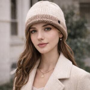 Shupaca 100% Baby Alpaca Beanie Cream Knit Hat Roll Hem Quiet Luxury Warm Cap